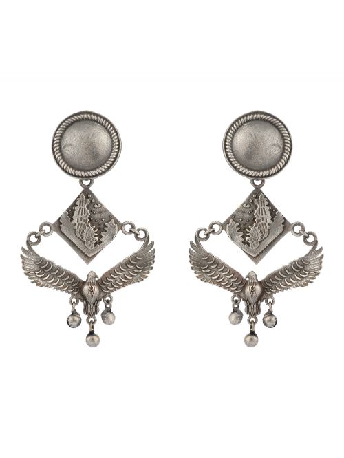 Antique Handcrafted Silver Tone Brass Earrings