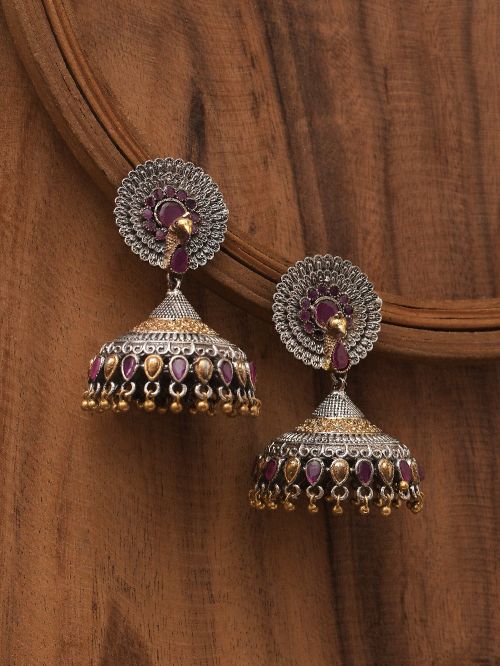 Dual Tone Brass Peacock Jhumka