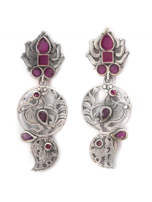 Beautiful Handcrafted Silver Tone Brass Earrings