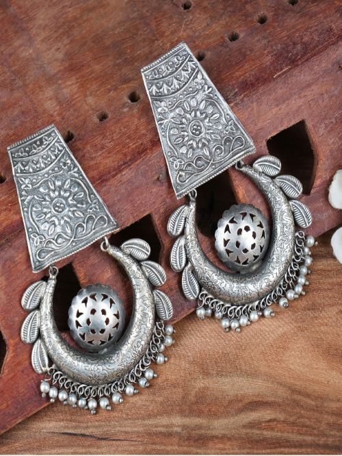 Bohemian Tale Silver Tone Brass Earrings