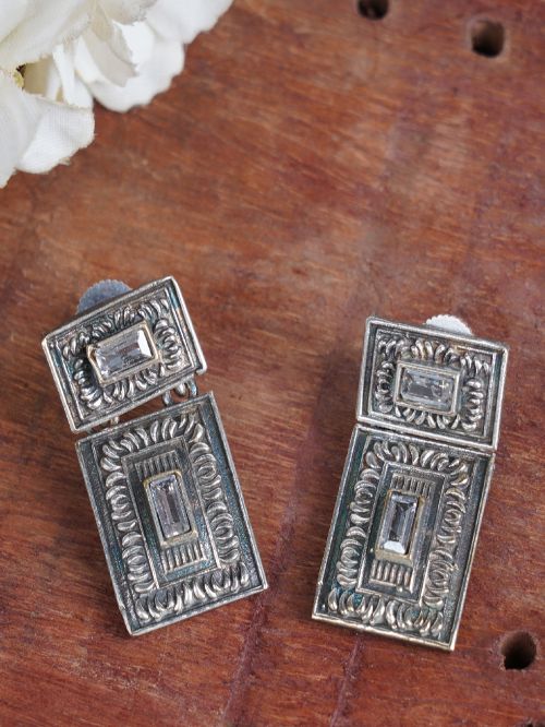 Tribal Silver Tone Brass Earrings