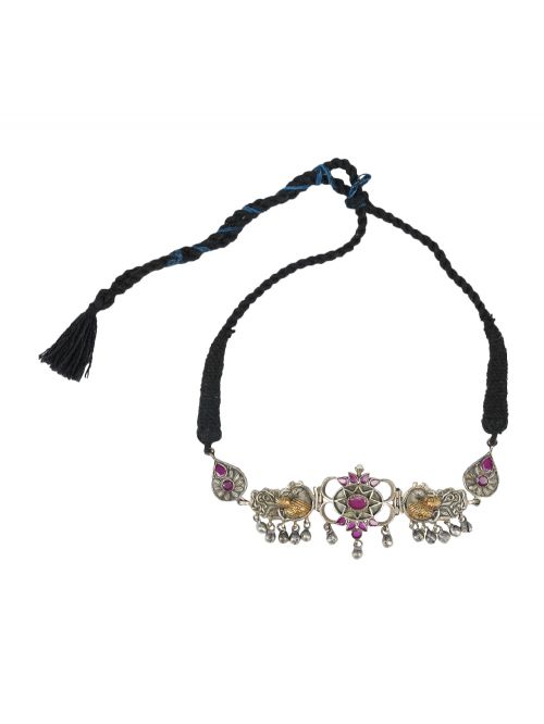 Pink  Dual Tone Brass Peacock Nacklace