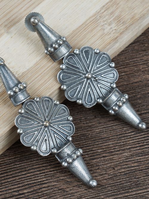 Tribal Silver Tone Brass Earrings