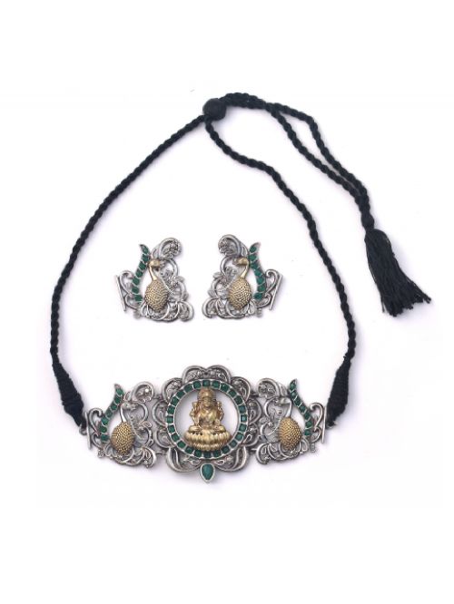 Green Dual Tone Tribal Necklace Set ( Set of 2)