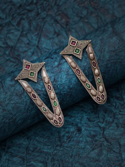 Tribal Silver Tone Brass Earrings