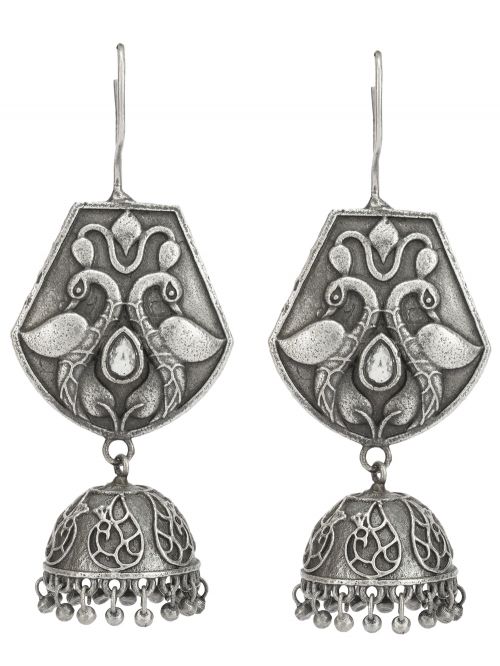 Handcrafted Silver Tone Brass Tribal Jhumki