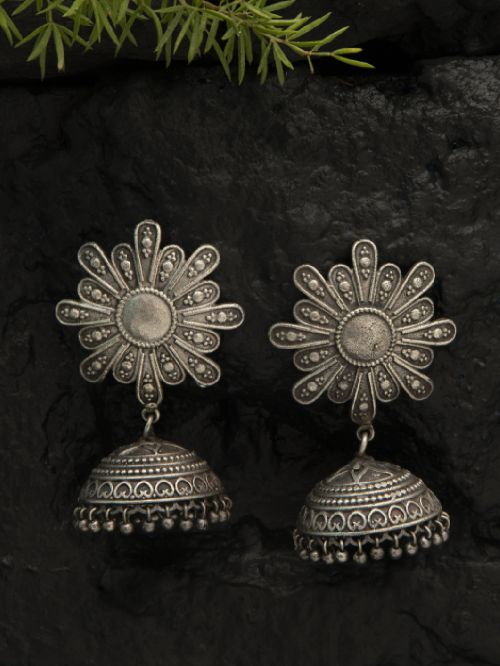 Handcrafted Silver Tone Brass Jhumka