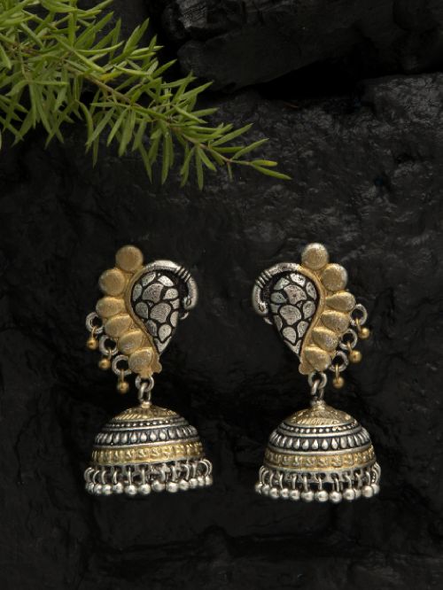 Handcrafted Dual Tone Brass Peacock Jhumka