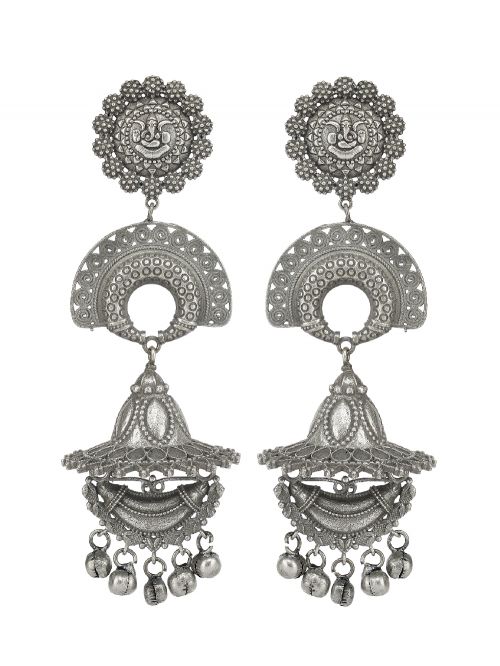 Tribal Silver Tone Brass Long  Jhumka