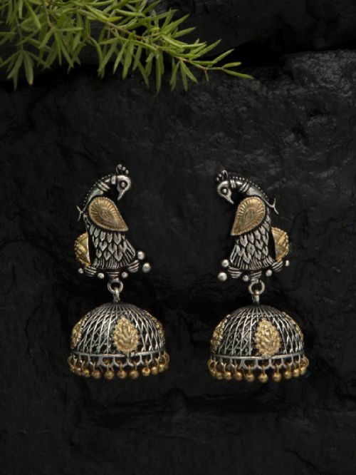 Handcrafted Dual Tone Brass Peacock Jhumka