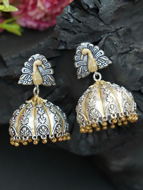 Handcrafted Dual Tone Brass peacock Jhumka