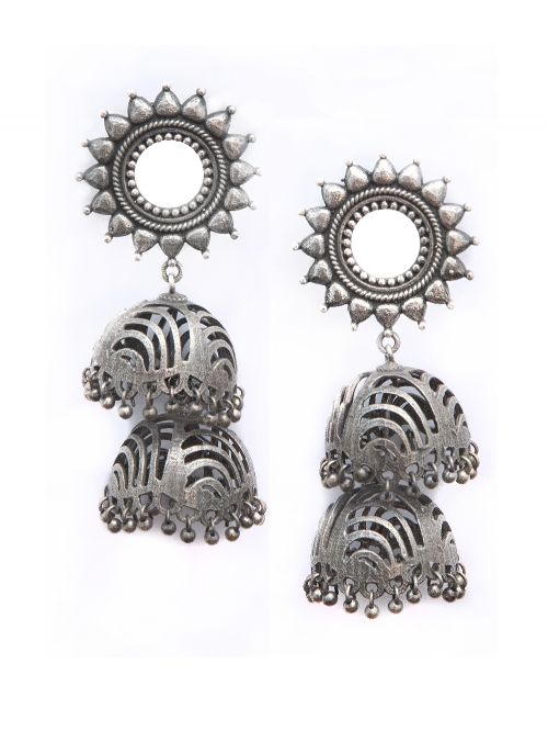 Handcrafted Silver Tone Brass Jhumka