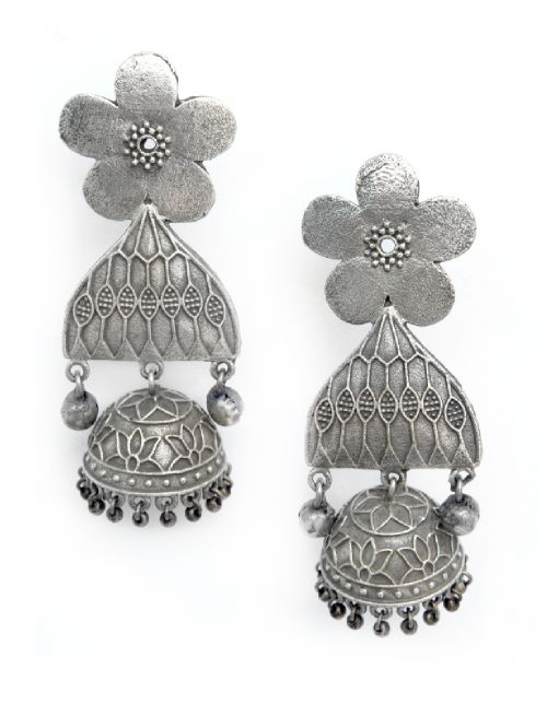 Handcrafted Silver Tone Brass Jhumka