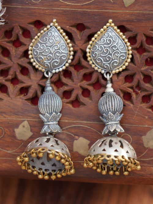 Handcrafted Dual Tone Brass layered Jhumka