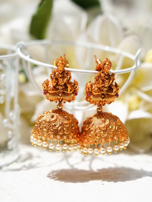 Handcrafted  matte Gold Temple Jhumki 