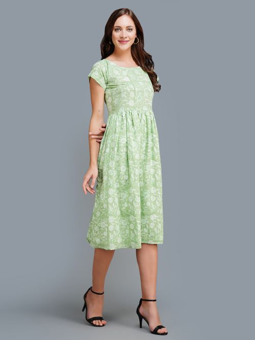 Green Handblock printed Cotton Dress