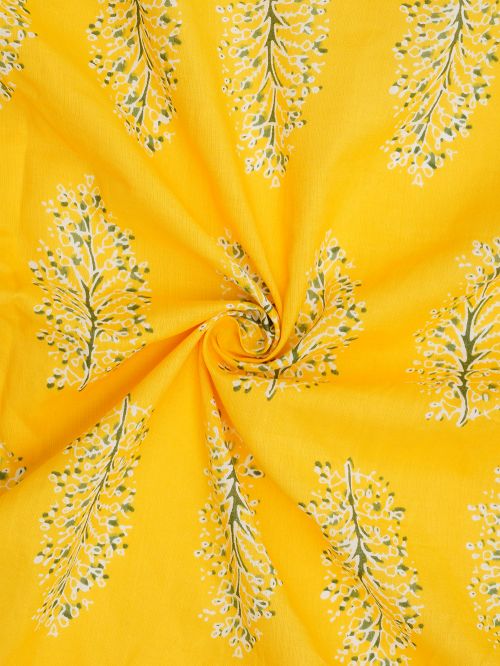 Yellow -Grey Hand Block Printed  Cotton Fabric Top and Bottom  (Set Of 2)