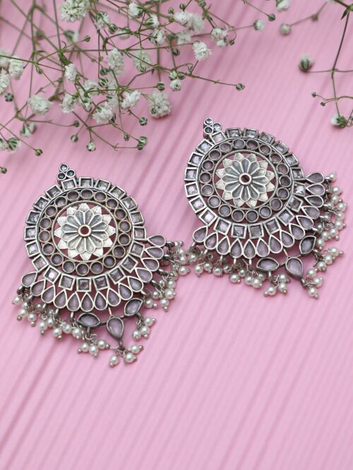 PINK SILVER TONE HANDCRAFTED STUD EARRING