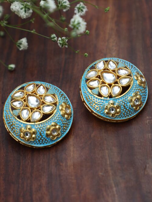 BLUE MATTE GOLD HANDCRAFTED BRASS ENAMEL EARRINGS