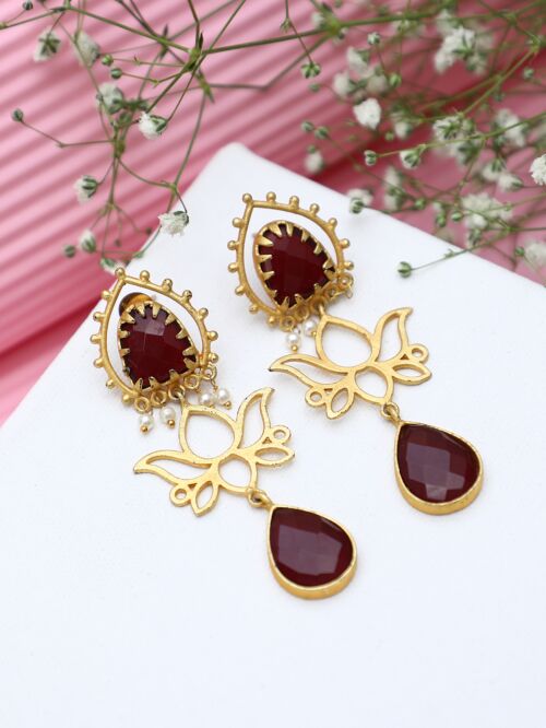 RED MATTE GOLD HANDCRAFTED BRASS LOTUS EARRINGS