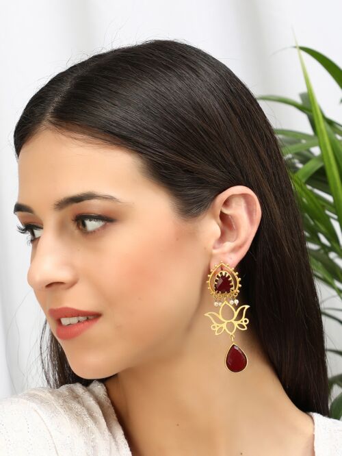 RED MATTE GOLD HANDCRAFTED BRASS LOTUS EARRINGS