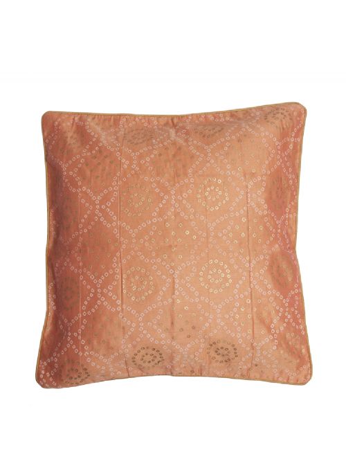Pink  Bandhni Printed  Chanderi Cushion Cover - Size 16 x 16 Inch