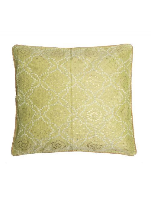 Lime Green Bandhni Printed  Chanderi Cushion Cover-size 16 x 16 inch