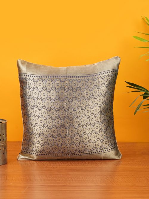 Blue Brocade  Banarasi Cushion Cover - size 12 x 12 inch 