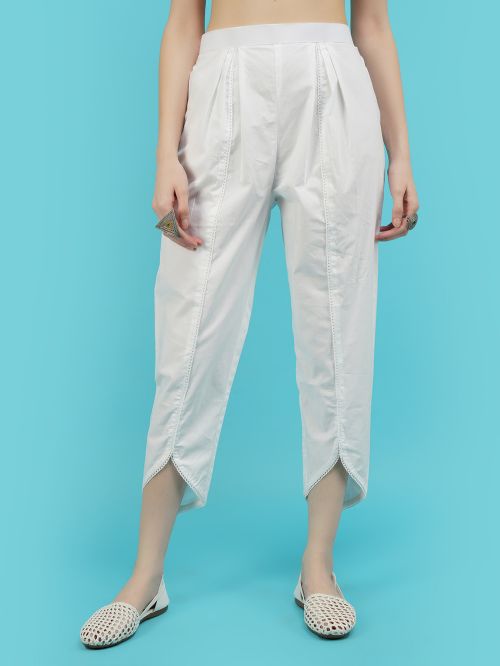 White Cotton Casual Pants