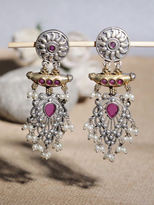 Handcrafted Dual Tone Brass Earrings