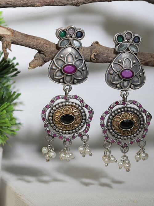 Handcrafted Dual Tone Brass Stud Earrings