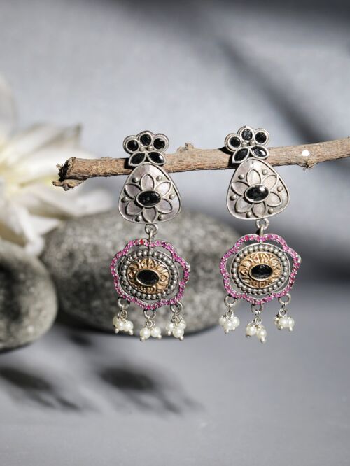 Handcrafted Dual Tone Brass Stud Earrings