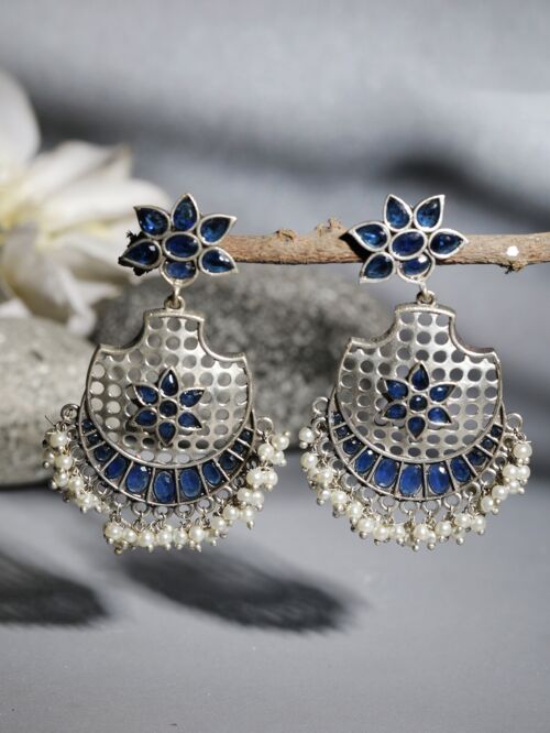 Blue Silver Tone Brass Earrings 