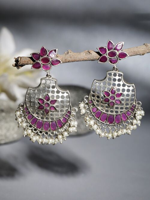 Red Silver Tone Brass  Earrings