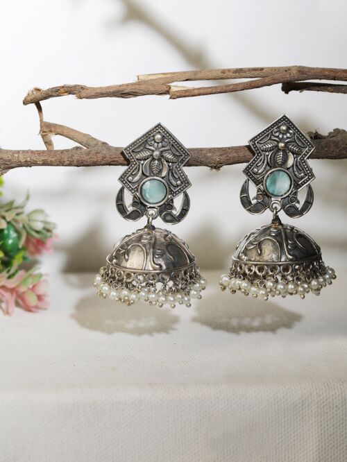 Silver Tone Handcrafted Brass Stud Earrings