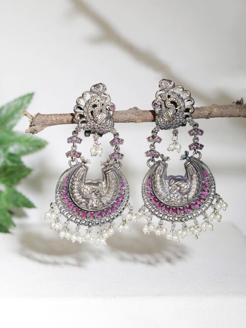 Silver Tone Handcrafted Brass Earrings