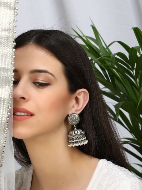 SILVER TONE HANDCRAFTED BRASS JHUMKA
