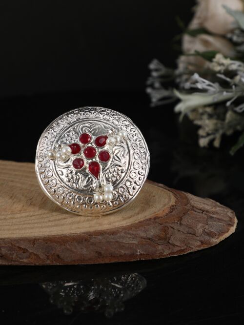 Red Stone Silver Tone Ring