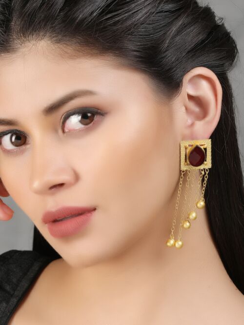 Red Stone Golden Beats Matte Gold Earrings