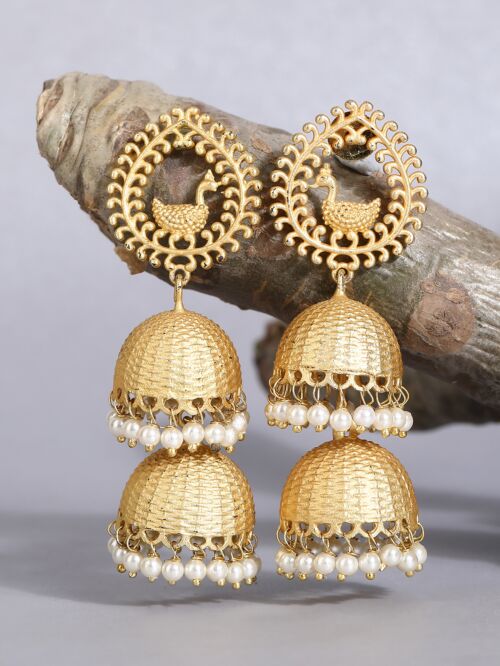 Peacock Style Matte Gold Jhumka