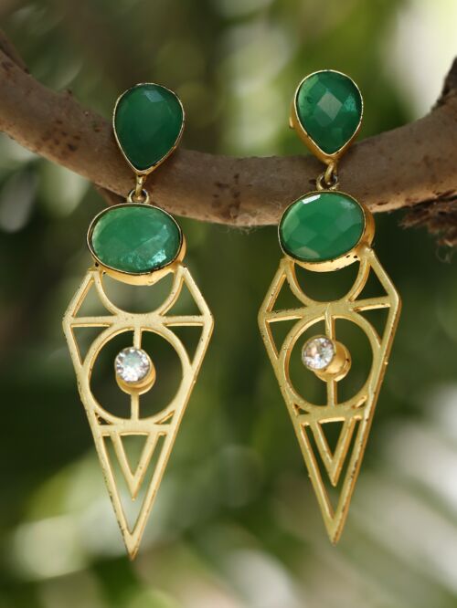 Green Stone Matte Gold Earrings