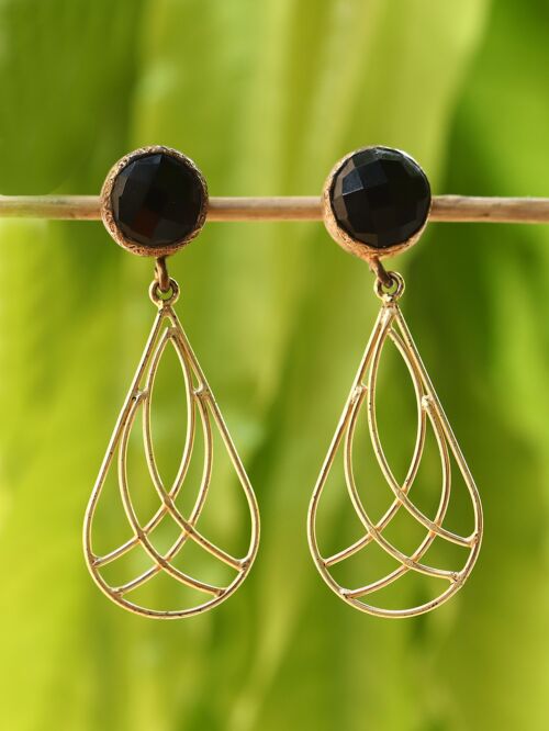 Black Stone Matte Gold Earrings