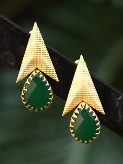 Green Stone Matte Gold Earrings